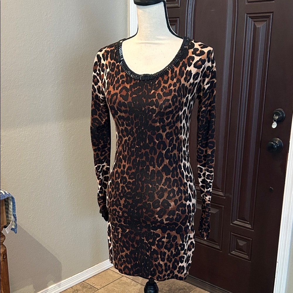 INC International Concepts Leopard Print Long Sleeve Dress